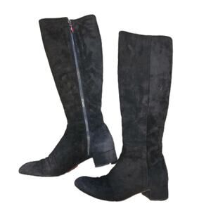 Christian Louboutin Liliboot 30 Black Suede Zipper Zip Knee High Heel Boot 35.5